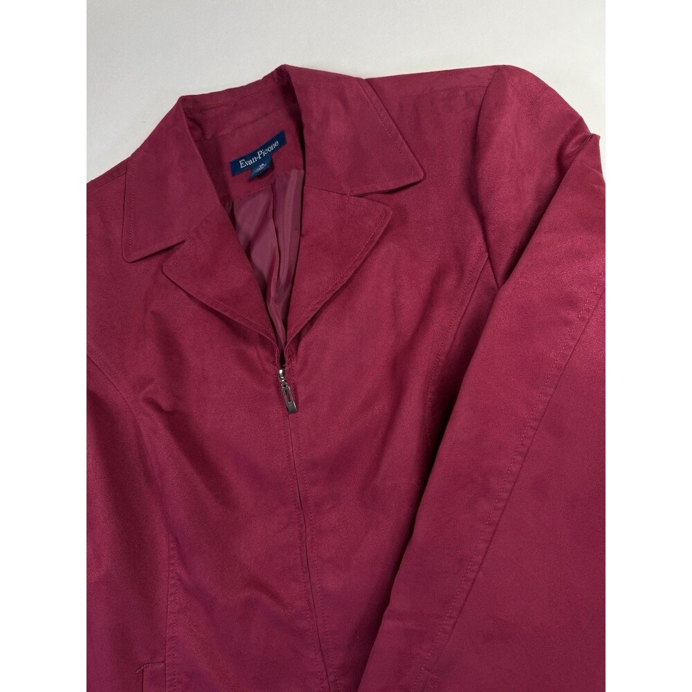 Evan-Picone Size 16 Raspberry Burgundy Faux Suede Zip Front Jacket